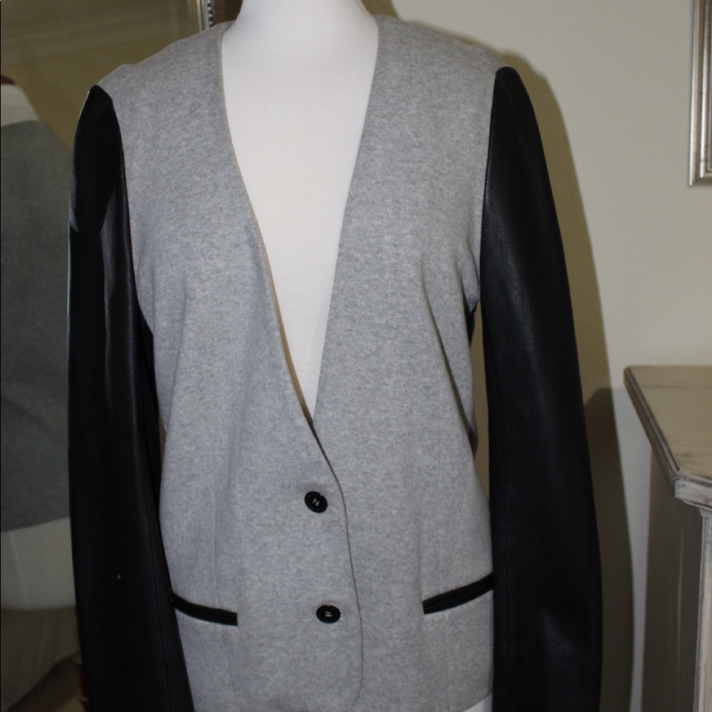 Alexander Wang blazer. Leather sleeves + grey body